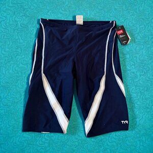 TYR Men’s Navy Blue White Swim Jammer  Shorts Size XL NEW NWT